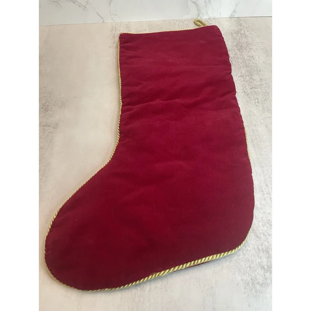 Needlepoint Christmas Stocking Little Boy, Girl & Teddy Bear Velvet Color 20.5